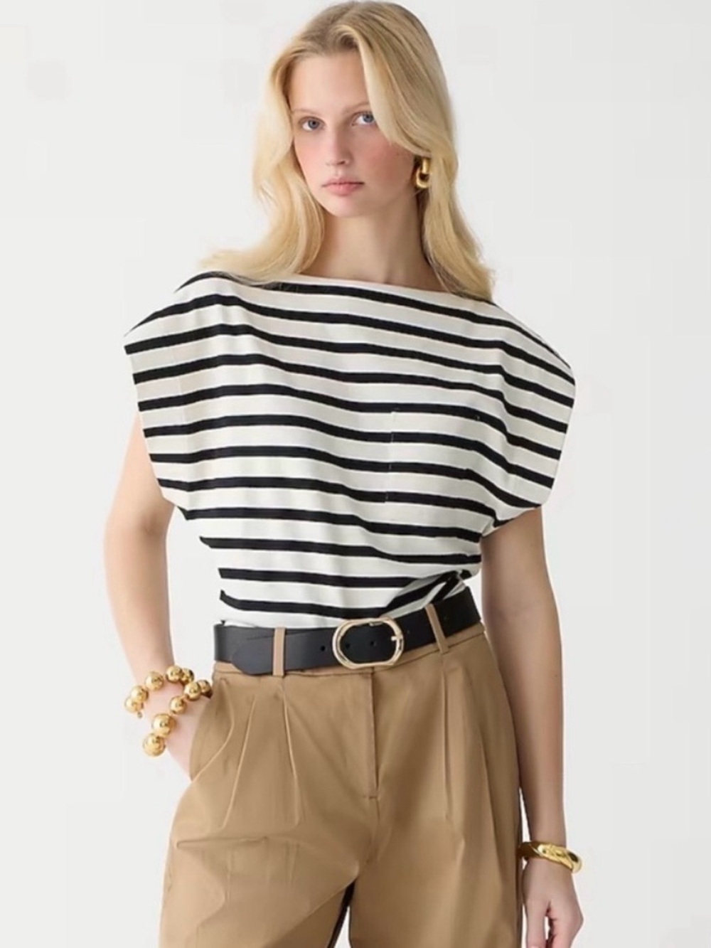 J. Crew Black and White Striped Boatneck Top